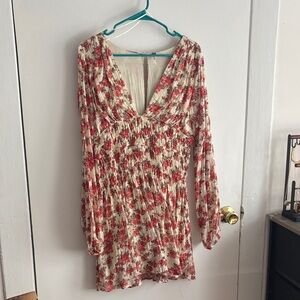 Free People V-Neck Long Sleeve Mini Dress - Red Rose size Large